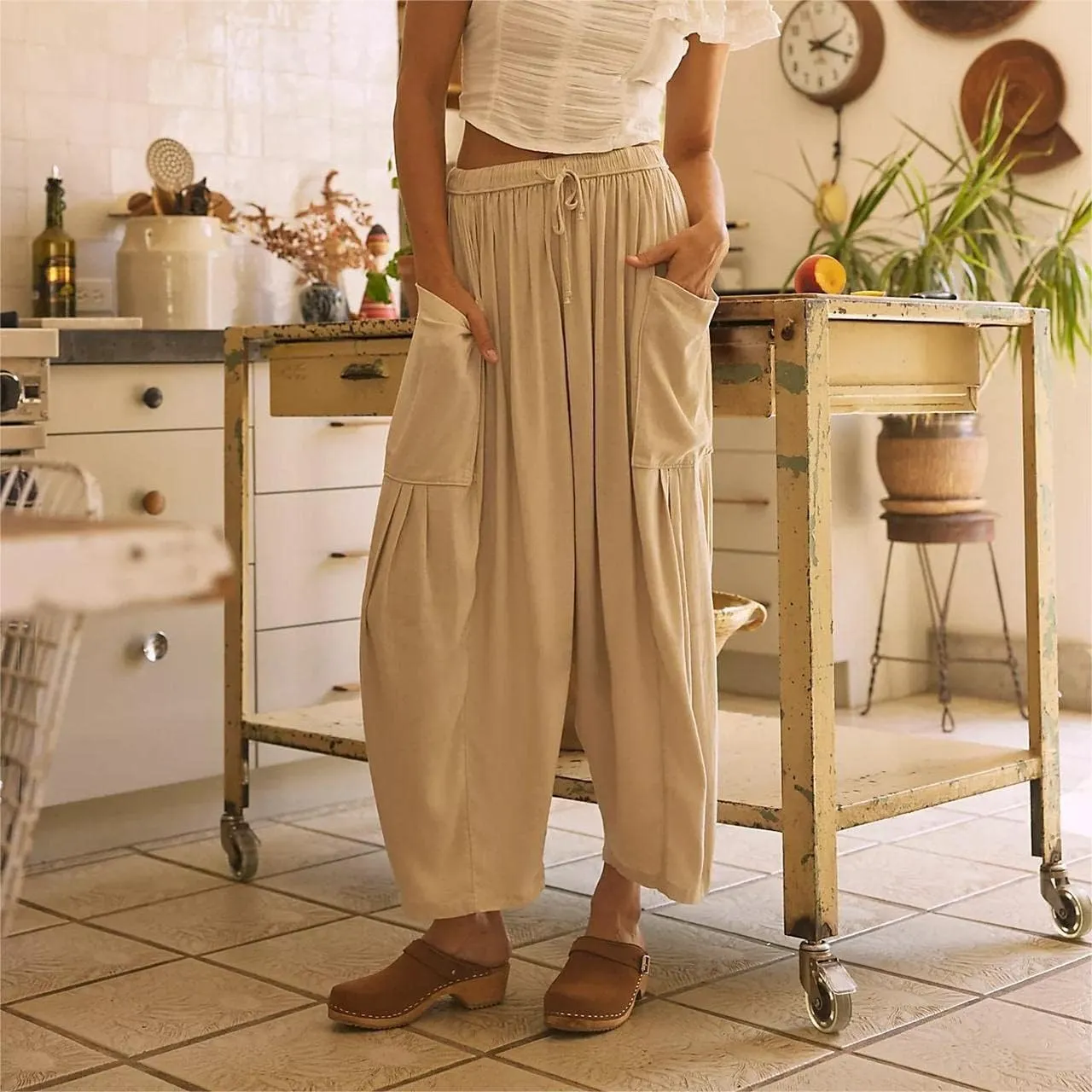 MUGUOY Liudraka Womens Wide Leg Pants,Liudraka Plus Size Pants,Casual Work High Waist Elastic Drawstring Loose Trousers