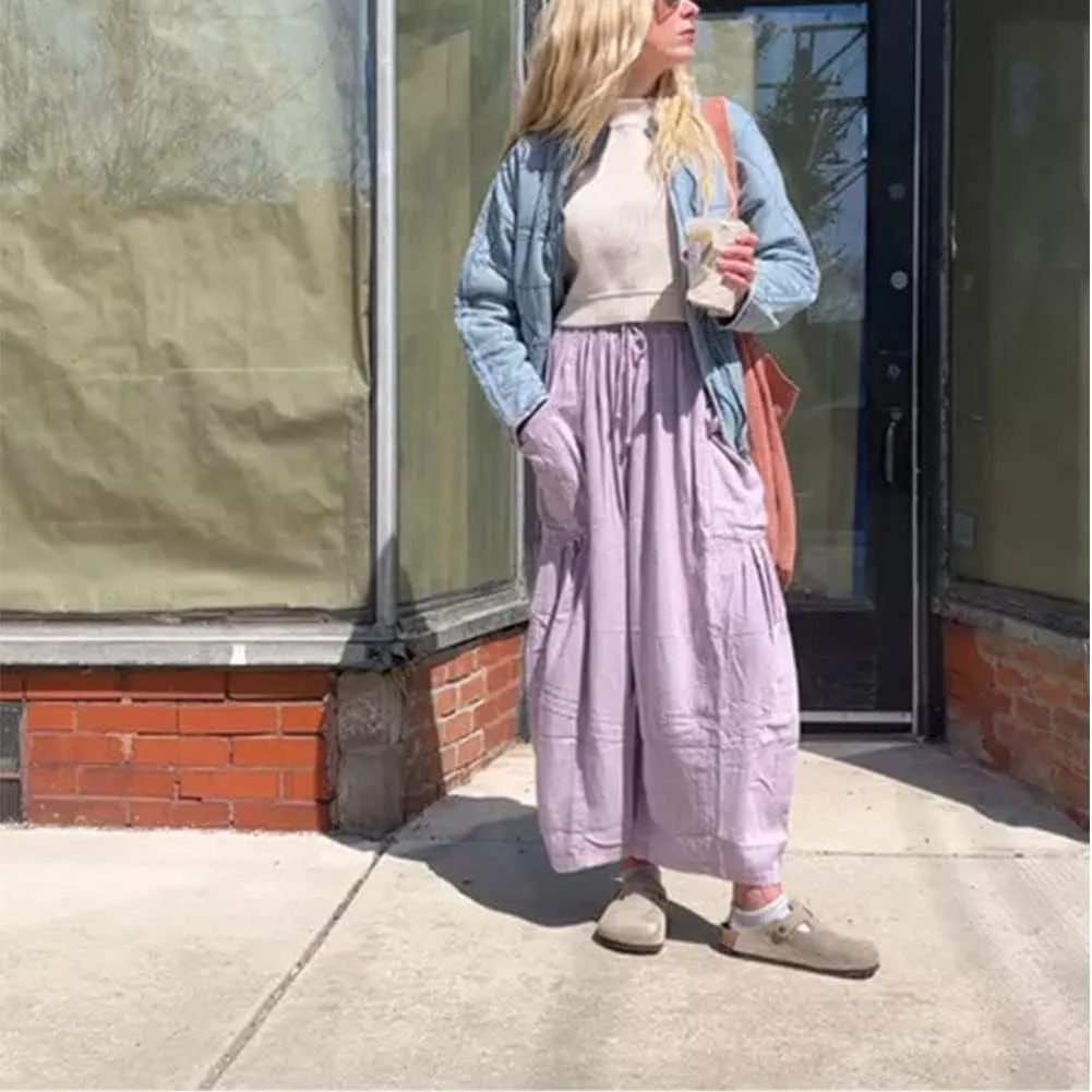 MUGUOY Liudraka Womens Wide Leg Pants,Liudraka Plus Size Pants,Casual Work High Waist Elastic Drawstring Loose Trousers