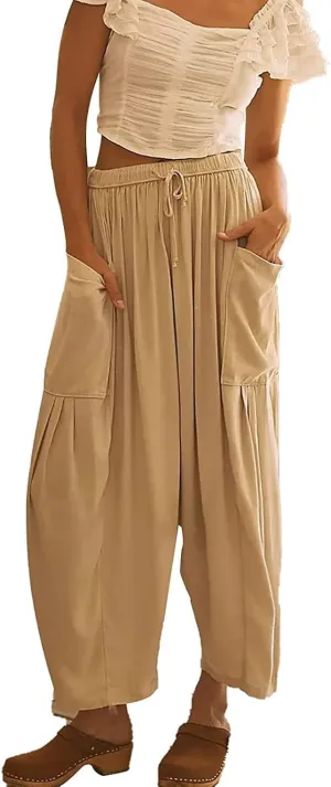 MUGUOY Liudraka Womens Wide Leg Pants,Liudraka Plus Size Pants,Casual Work High Waist Elastic Drawstring Loose Trousers