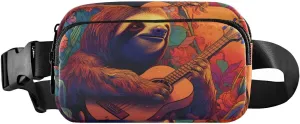 Music Sloth Fanny Pack for Travel Hiking Water Resistant Waist Pack Sling Bag Purse for Women Men