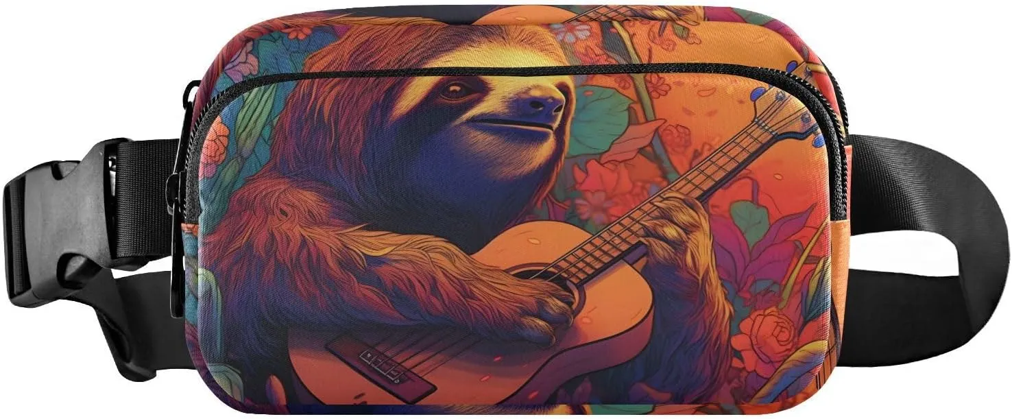 Music Sloth Fanny Pack for Travel Hiking Water Resistant Waist Pack Sling Bag Purse for Women Men
