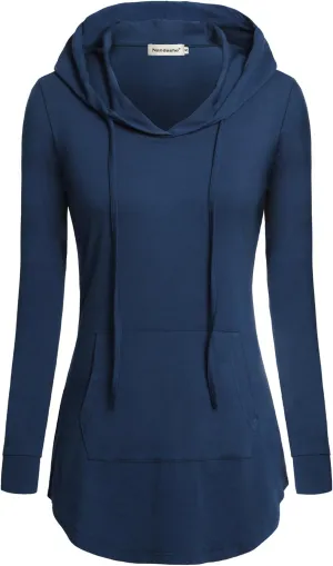 Nandashe Women Pullover V-Neck Long Sleeve Kangaroo Pocket Tunic Hoodies