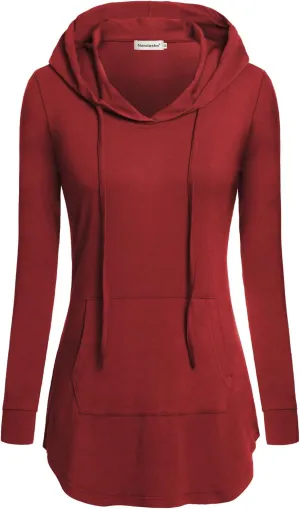 Nandashe Women Pullover V-Neck Long Sleeve Kangaroo Pocket Tunic Hoodies