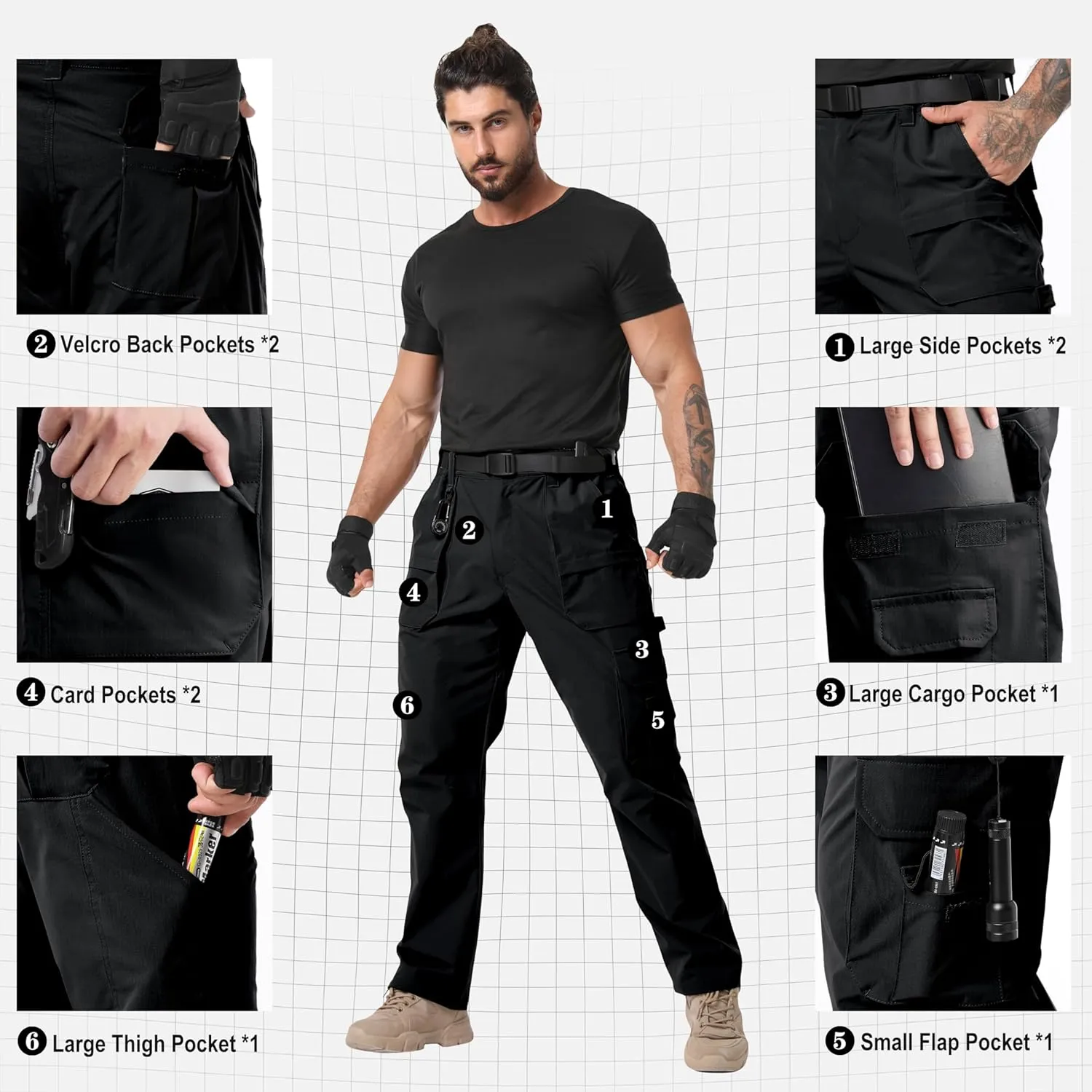 NATUVENIX Tactical Pants for Men Stretch, Ripstop Mens Work Pants Lightweight Hiking Cargo Pants Men Water Resistant