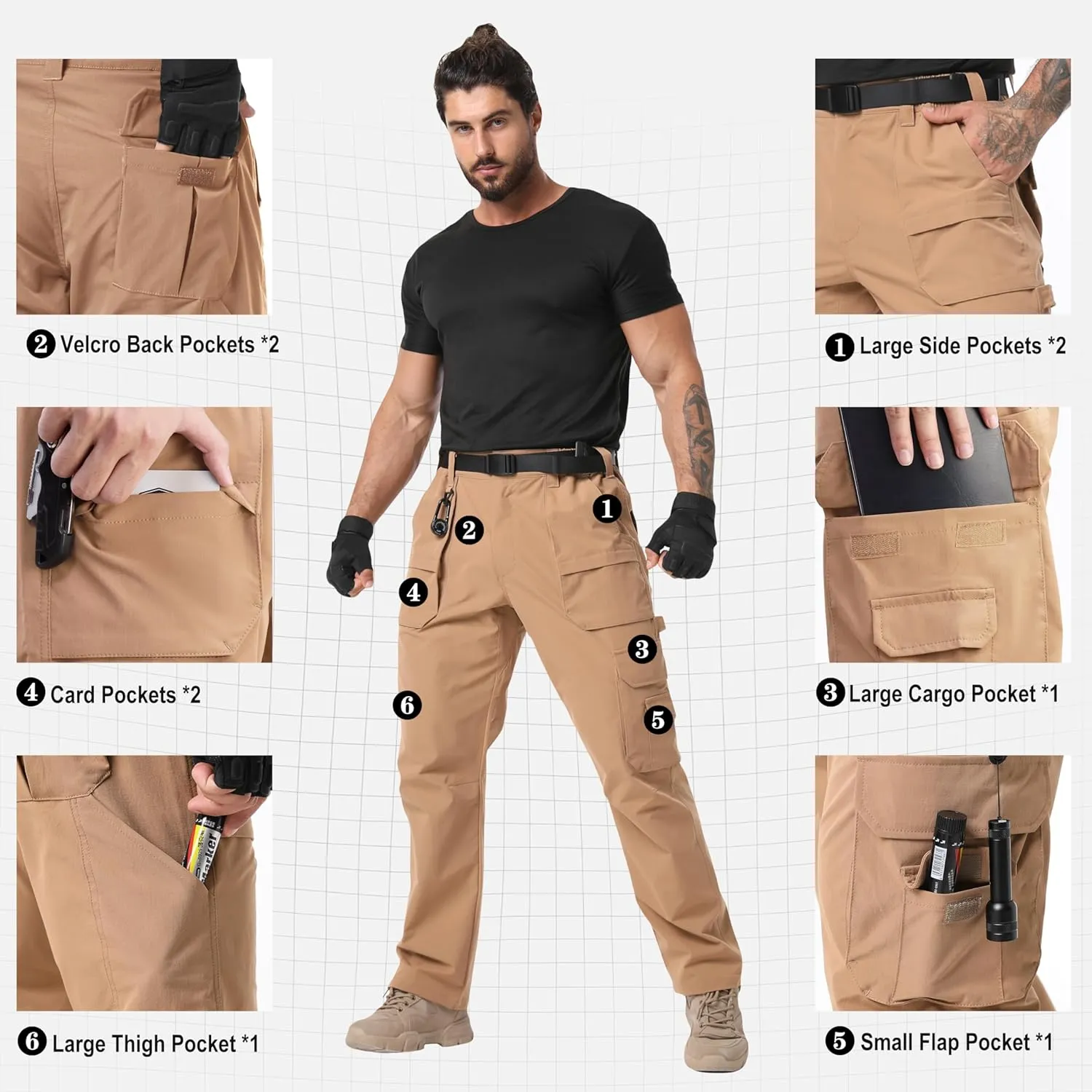 NATUVENIX Tactical Pants for Men Stretch, Ripstop Mens Work Pants Lightweight Hiking Cargo Pants Men Water Resistant