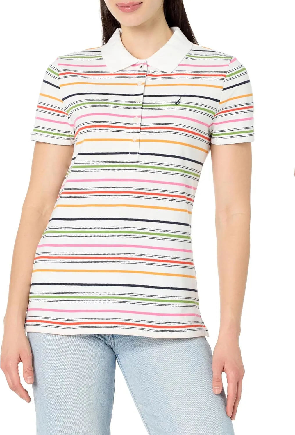 Nautica Women's Short Sleeve Button Placket Polo