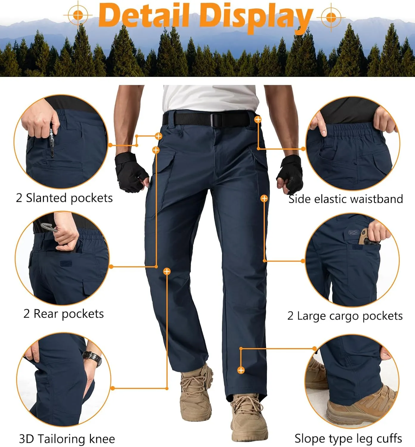 NAVEKULL Men's Flex Tactical Pants Ripstop Stretch Work Cargo Pants Water Resistant Outdoor EDC Hiking Pants