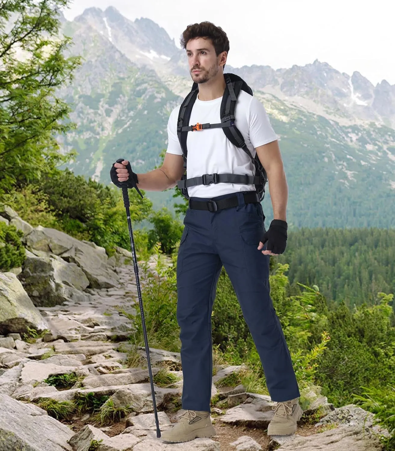 NAVEKULL Men's Flex Tactical Pants Ripstop Stretch Work Cargo Pants Water Resistant Outdoor EDC Hiking Pants