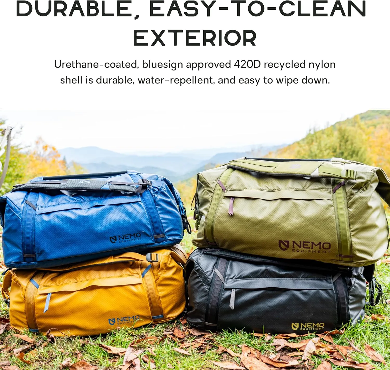 NEMO Equipment Double Haul Convertible Duffel & Tote Bag  Water-Resistant Gear Bag with Backpack Straps - 55L - Nova