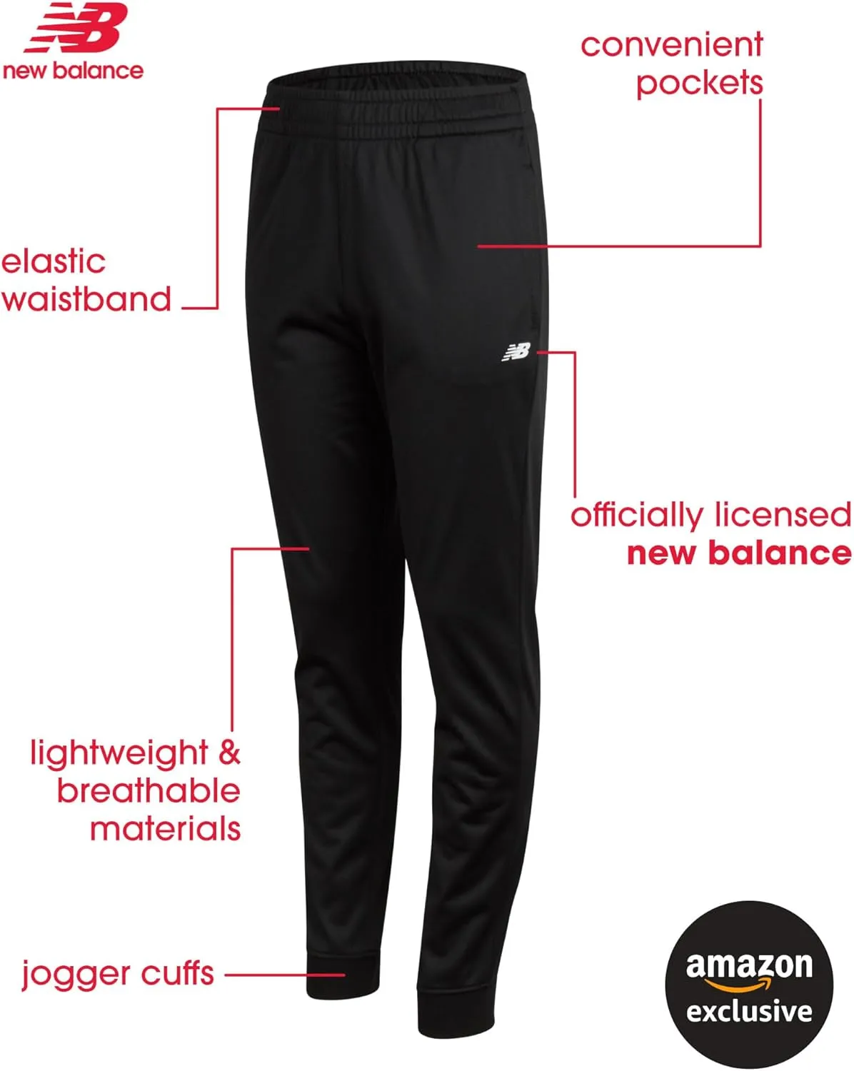 New Balance Boys Sweatpants - 2 Pack Performance Tricot Activewear Boys Joggers Athletic Pants with Zip Pockets (Size: 4-20)