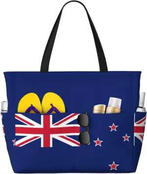New Zealand Flag Print 28L Beach Tote Bag, Water-resistant Travel Tote, Lightweight Gym & Camping Carryall
