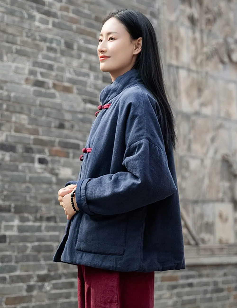 NFYM Women's Quilted Jacket Coat Outwear Stand Collar Buttons Down Tang Suit Jacket with High Low Pockets