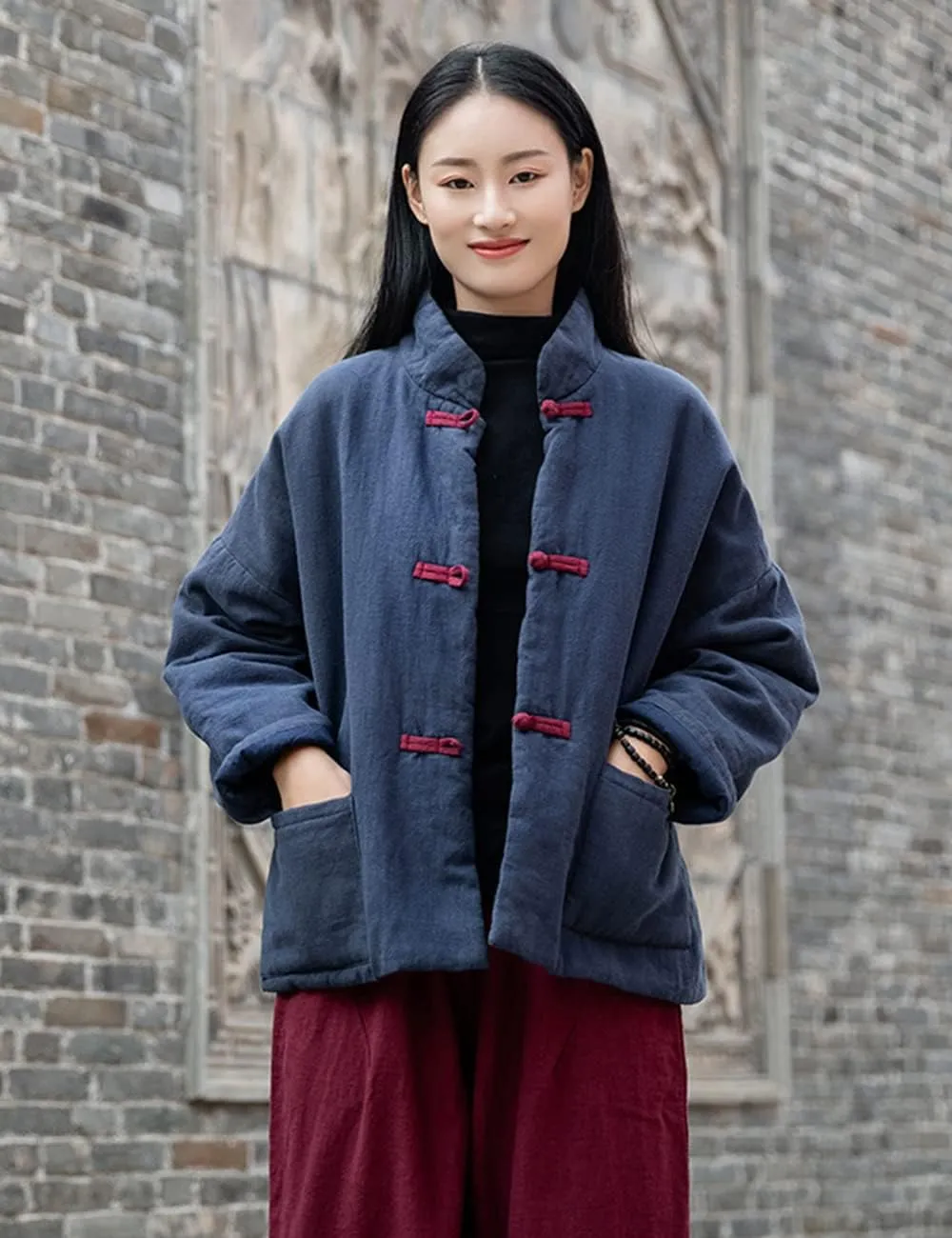 NFYM Women's Quilted Jacket Coat Outwear Stand Collar Buttons Down Tang Suit Jacket with High Low Pockets