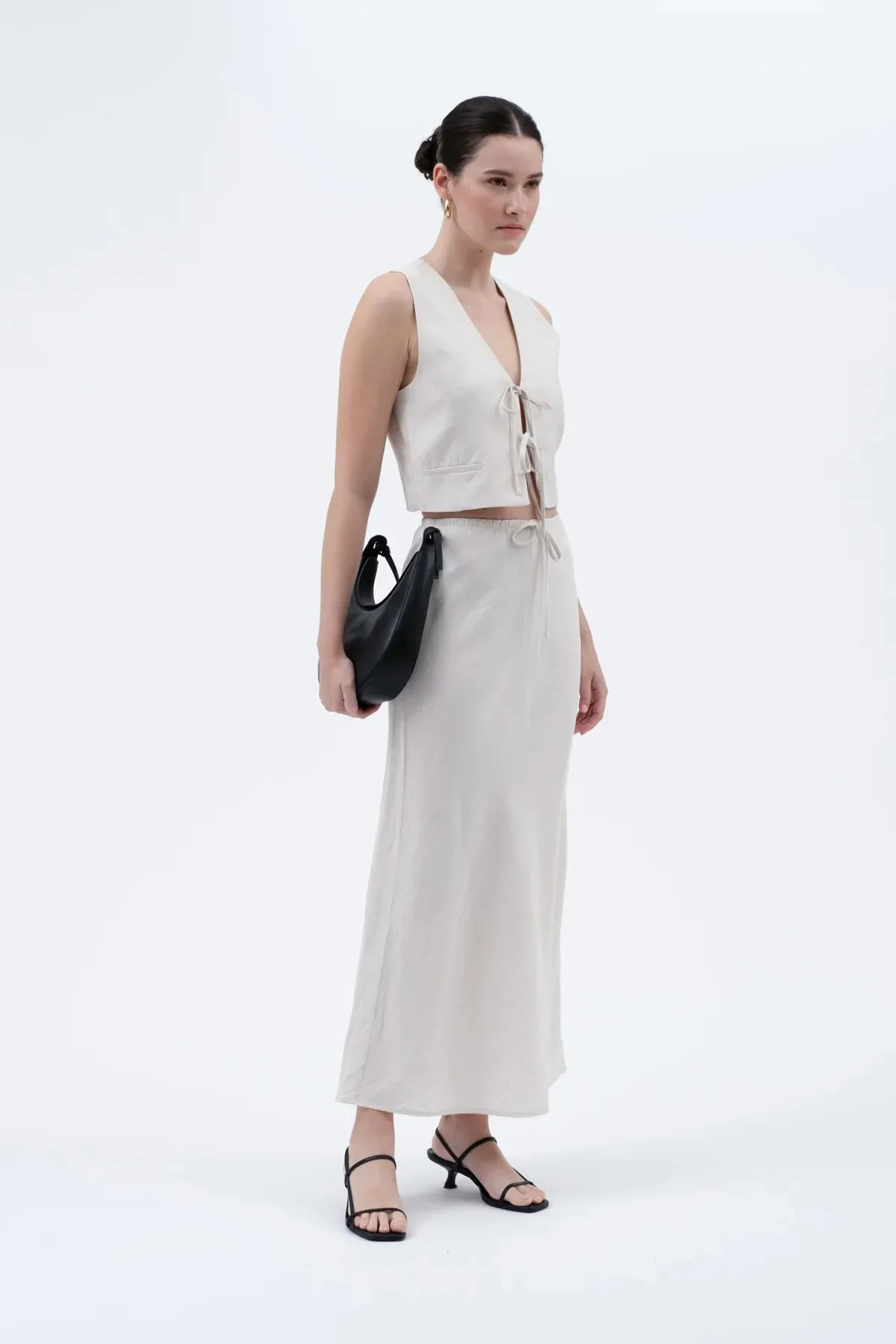 Oatmeal Linen Maxi Skirt