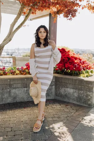 Oatmeal Stripe Knit Bodycon Dress