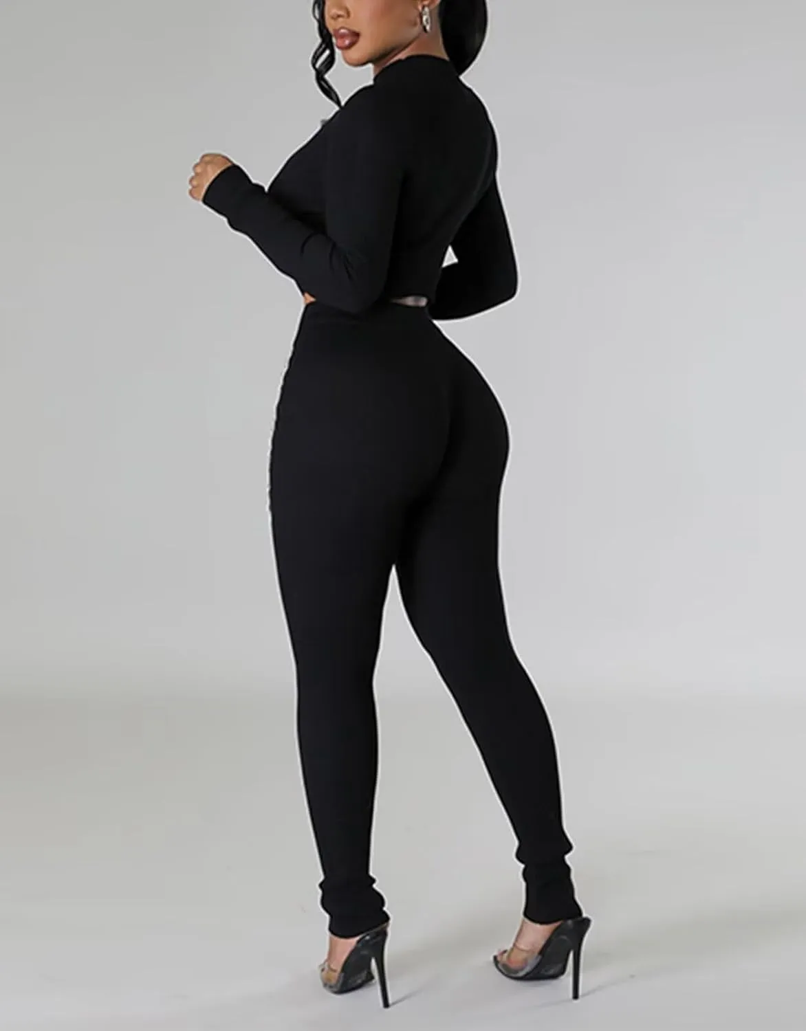 OLUOLIN Womens 2 Piece Outfits Ribbed Knit Casual Sweatsuits Jogging Suits Crop Tops Legging Pants Sets Acitve Tracksuit
