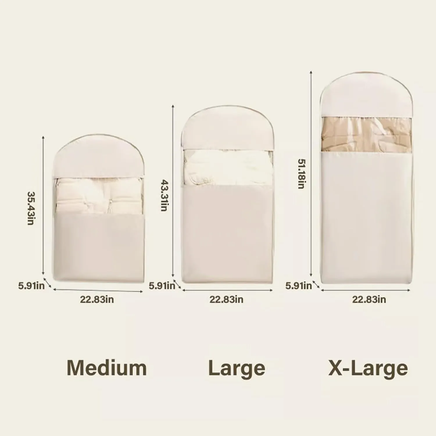 Otherwisie Space Saving Hanging Garment Bag with Self Compression Zipper, Space Saver Closet Organizers, Dust Cover Clothes Bags for Down Coat, Winter Coat Storage (Beige, M)