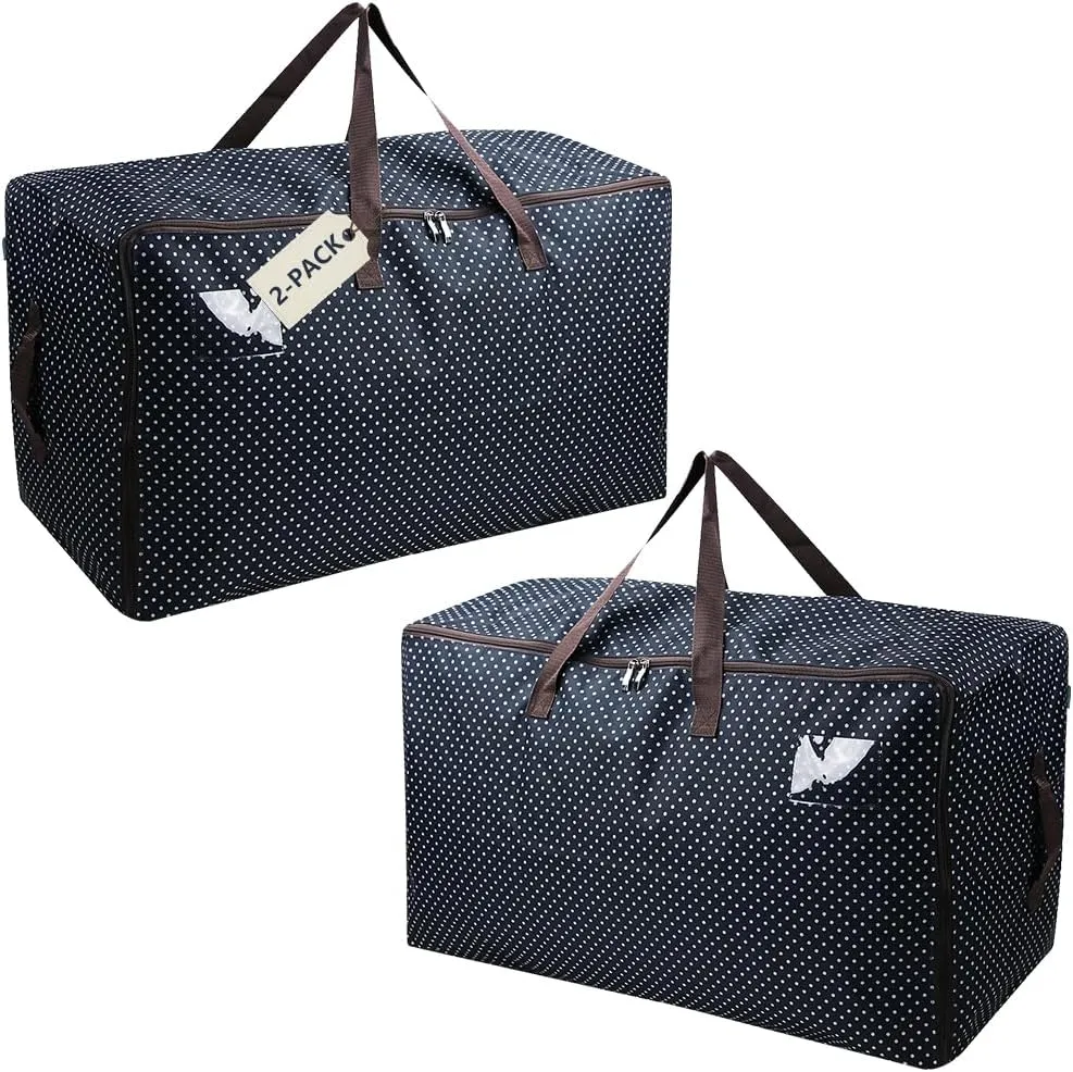 Pack of 2, 27.5 X 16.5 X 13.8", 3-Side Zip Open Holiday Decoration Storage Bags with Handles for Gift Wrap, Festival Lighting, Ornament, Moving Bags, Black Dots