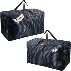 Pack of 2, 27.5 X 16.5 X 13.8", 3-Side Zip Open Holiday Decoration Storage Bags with Handles for Gift Wrap, Festival Lighting, Ornament, Moving Bags, Black Dots