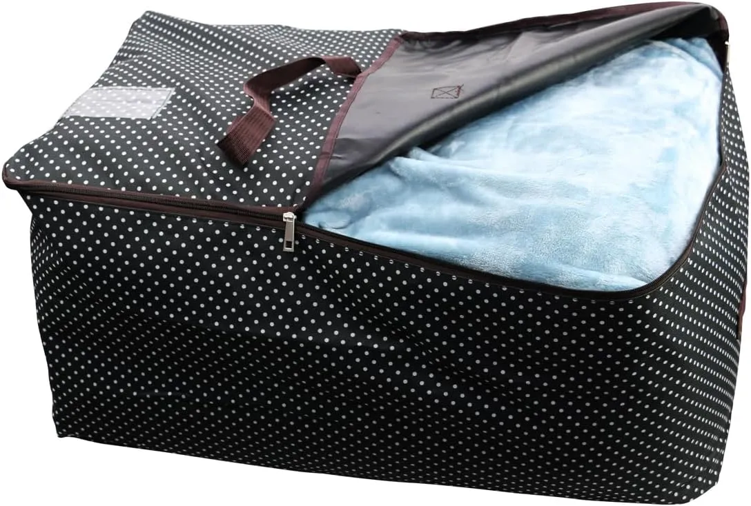 Pack of 2, 27.5 X 16.5 X 13.8", 3-Side Zip Open Holiday Decoration Storage Bags with Handles for Gift Wrap, Festival Lighting, Ornament, Moving Bags, Black Dots