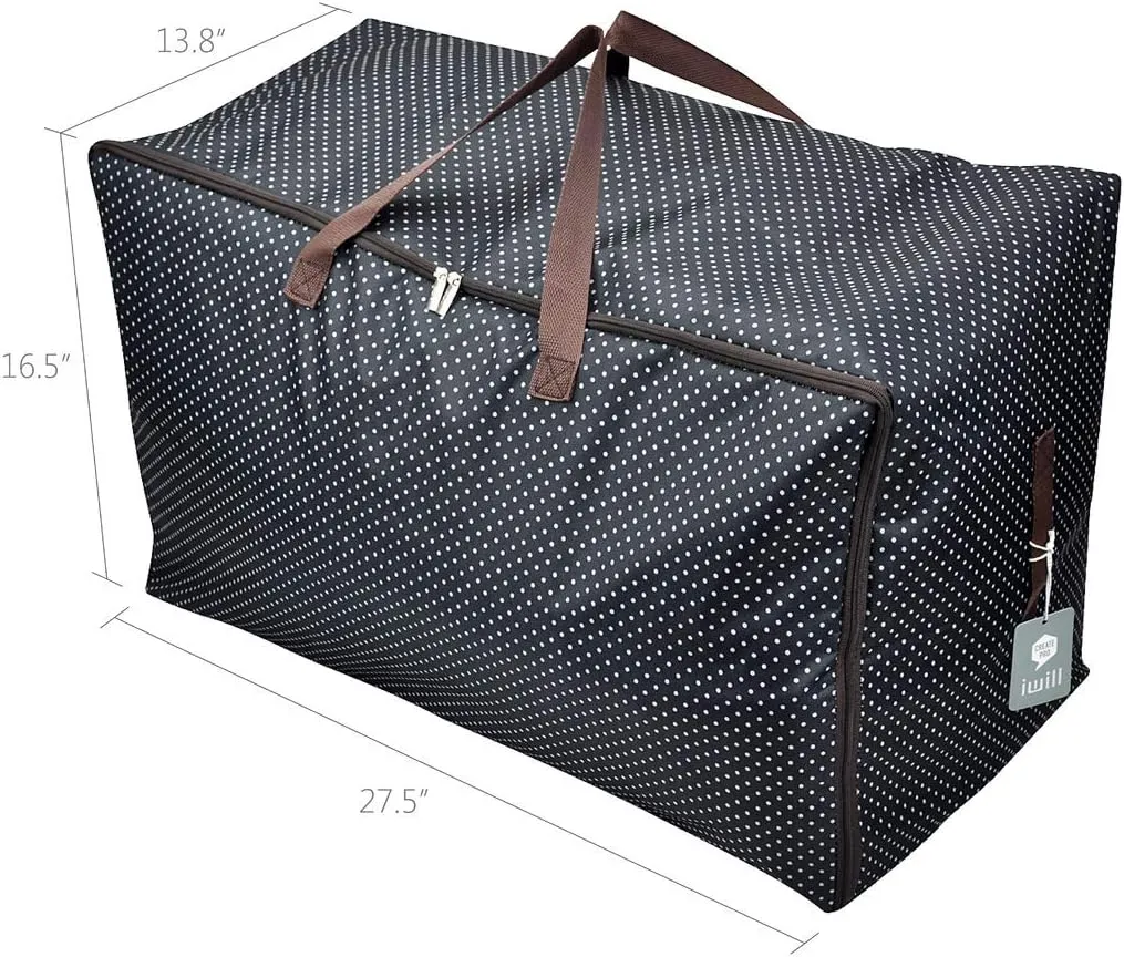 Pack of 2, 27.5 X 16.5 X 13.8", 3-Side Zip Open Holiday Decoration Storage Bags with Handles for Gift Wrap, Festival Lighting, Ornament, Moving Bags, Black Dots