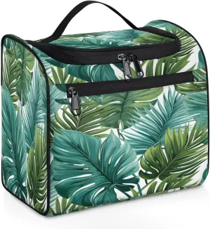 Palm Leaf Tropical Leaves Hanging Toiletry Bags Travel Makeup Bag Water-resistant Makeup Cosmetic Bag Travel Organizer