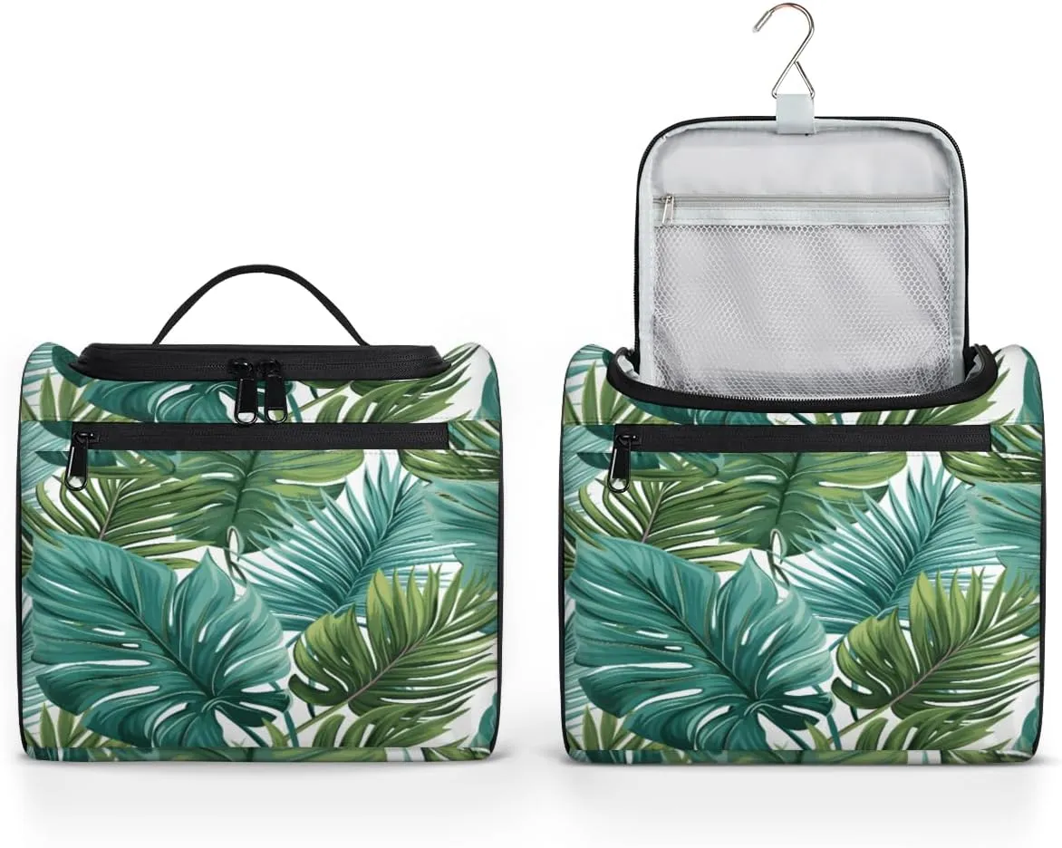 Palm Leaf Tropical Leaves Hanging Toiletry Bags Travel Makeup Bag Water-resistant Makeup Cosmetic Bag Travel Organizer