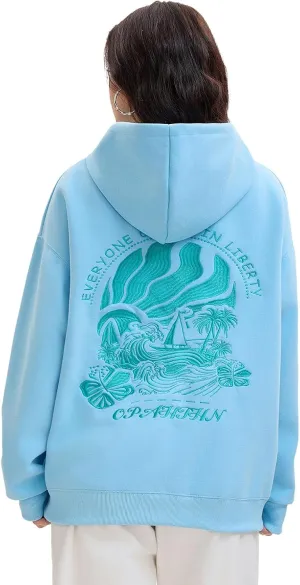 Pink Puff Hoodies,Embroidery Hibiscus Hoodies For Teen Girls Oversized Cute Sweatshirt Pink Graphic