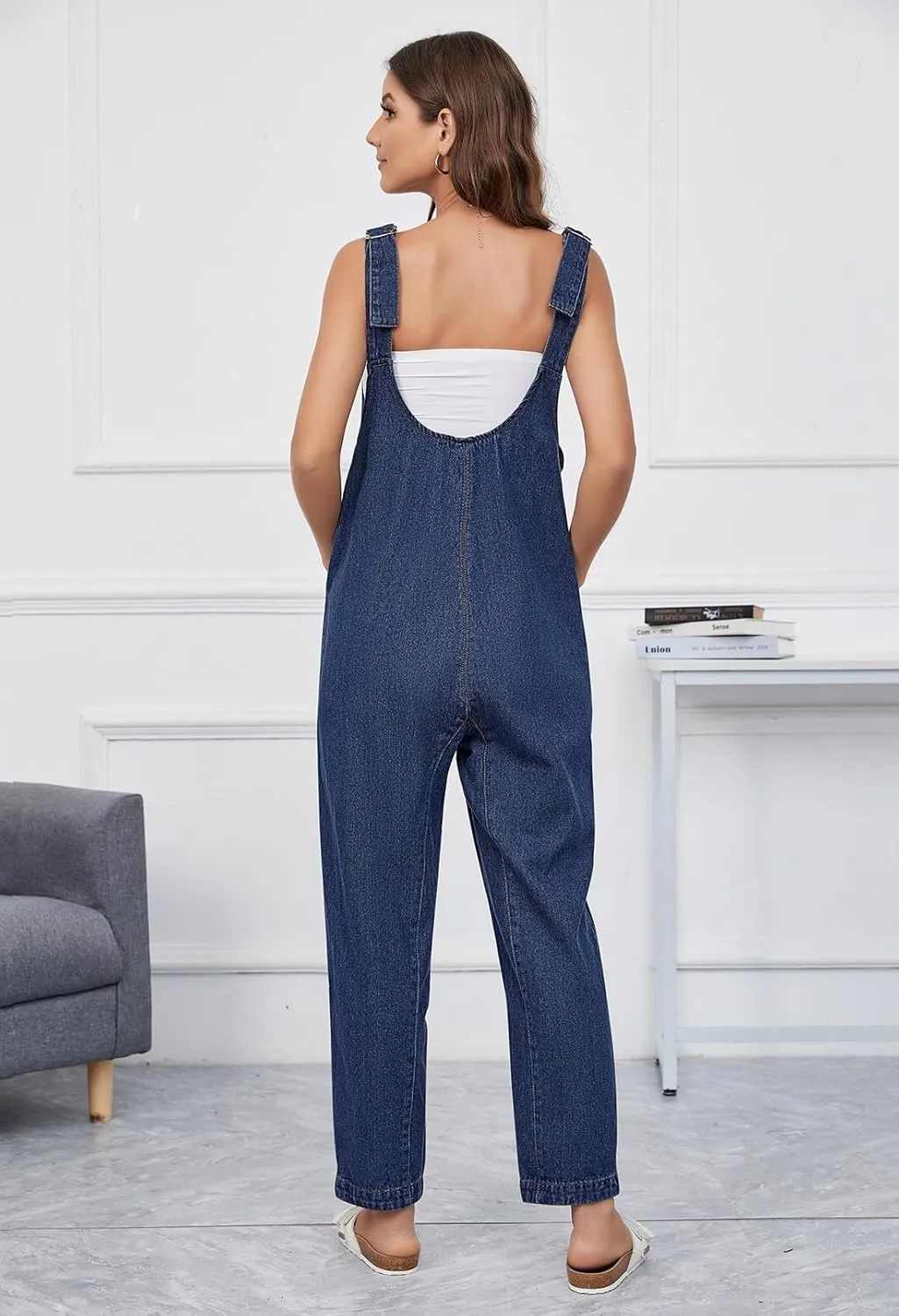 Pink Queen Denim Jumpsuits for Women 2025 Casual Loose Sleeveless Overalls High Waist Baggy Jeans Pants Jumpers with Pockets