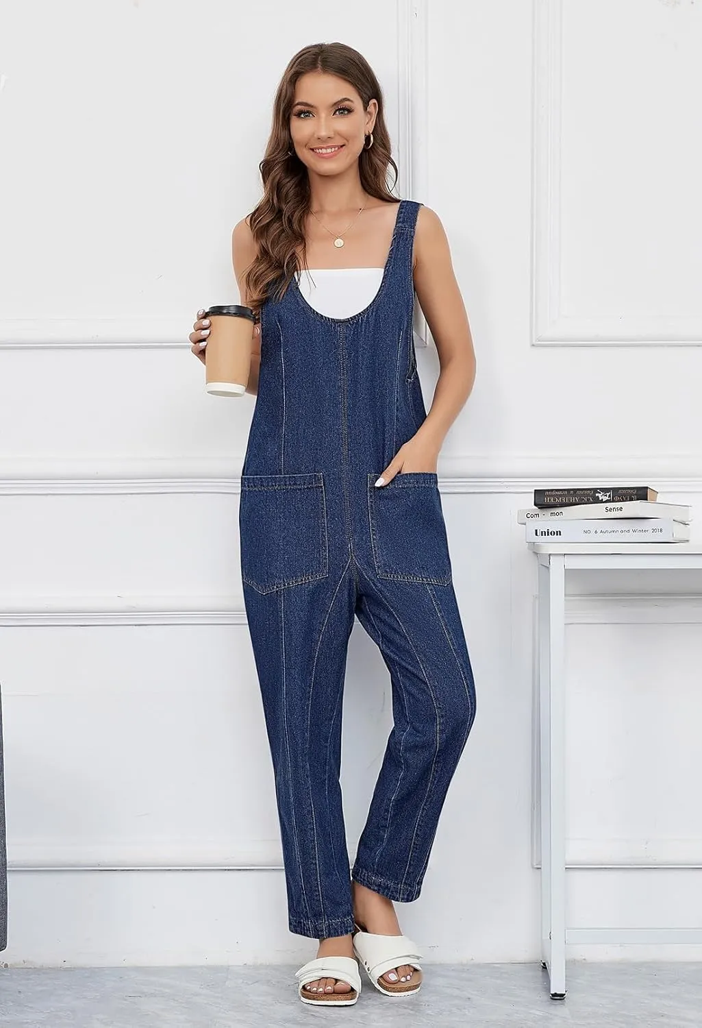 Pink Queen Denim Jumpsuits for Women 2025 Casual Loose Sleeveless Overalls High Waist Baggy Jeans Pants Jumpers with Pockets
