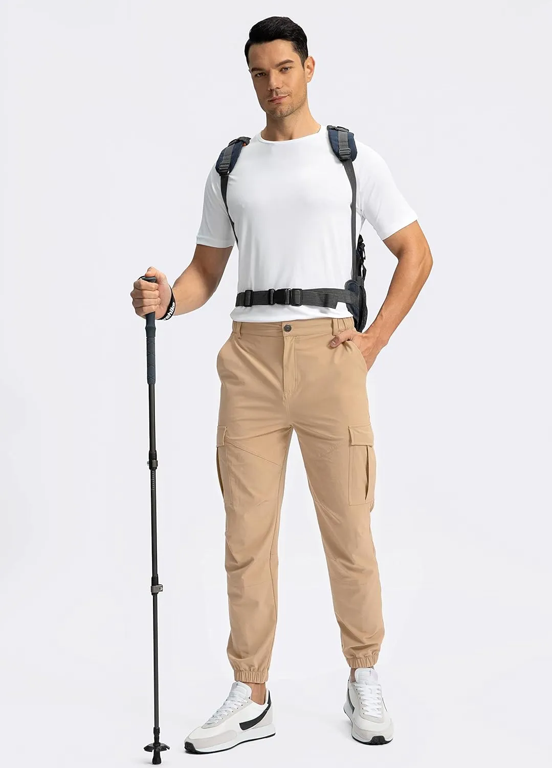 Pinkbomb Men's Hiking Cargo Pants with 7 Pockets Slim Fit Stretch Joggers Golf Cargo Work Pants for Men