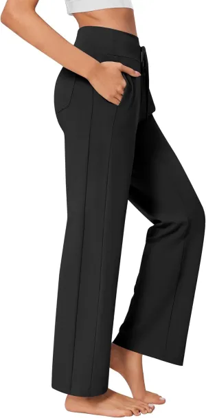 PINSPARK Wide Leg Yoga Pants Women High Waisted Workout Pants UPF 50  Drawstring Sweatpants with 4 Pockets