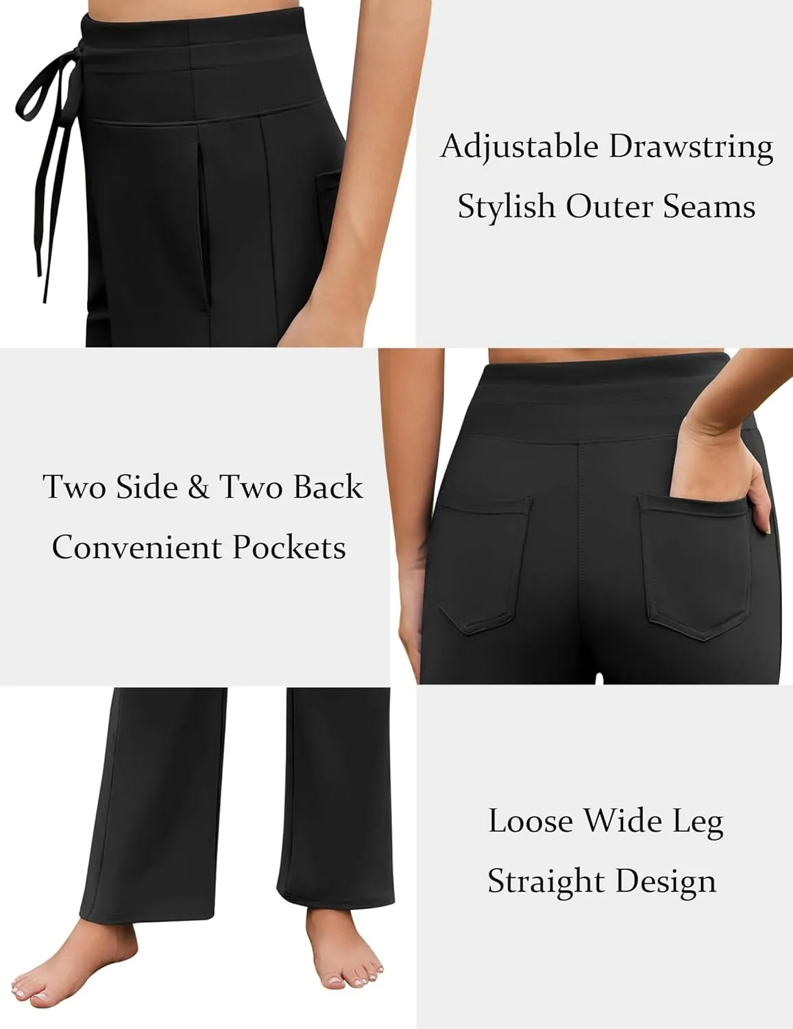 PINSPARK Wide Leg Yoga Pants Women High Waisted Workout Pants UPF 50  Drawstring Sweatpants with 4 Pockets