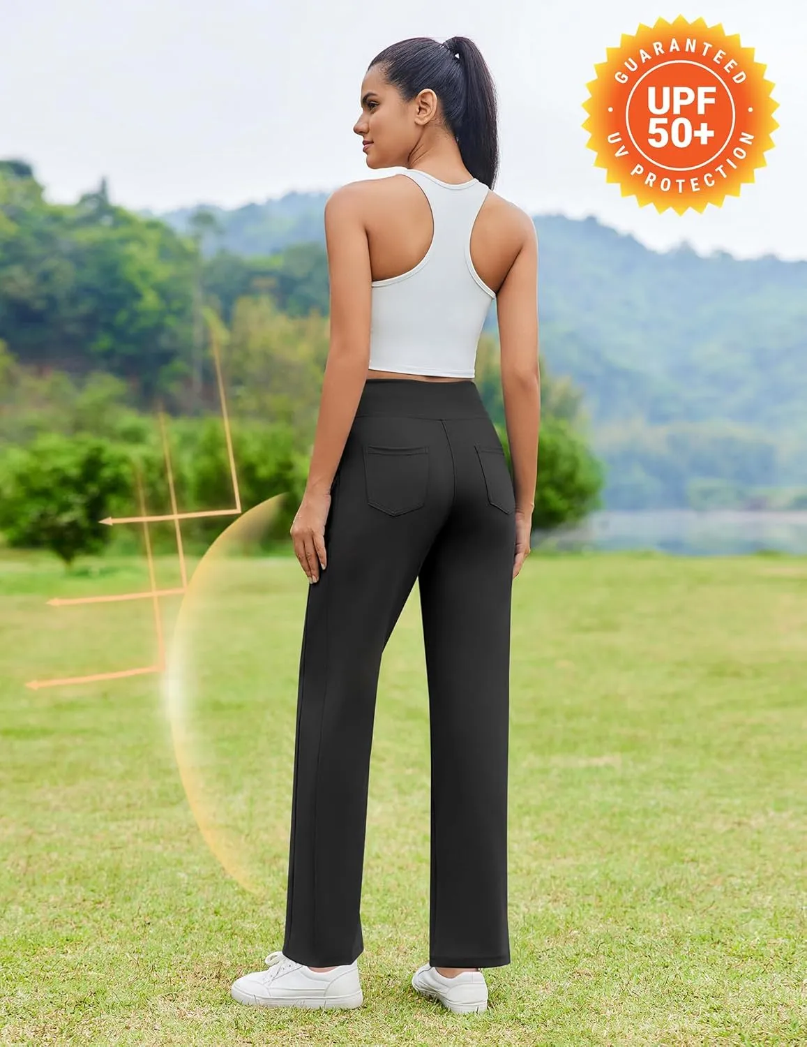 PINSPARK Wide Leg Yoga Pants Women High Waisted Workout Pants UPF 50  Drawstring Sweatpants with 4 Pockets