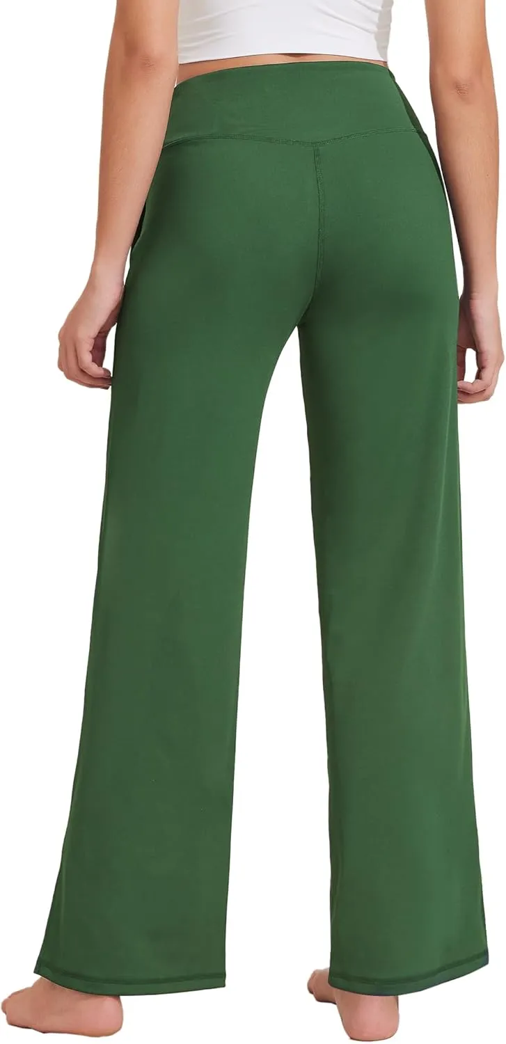 Pinspark Women's Cross High Waist High Stretch Wide Leg Pants with 2 Pockets