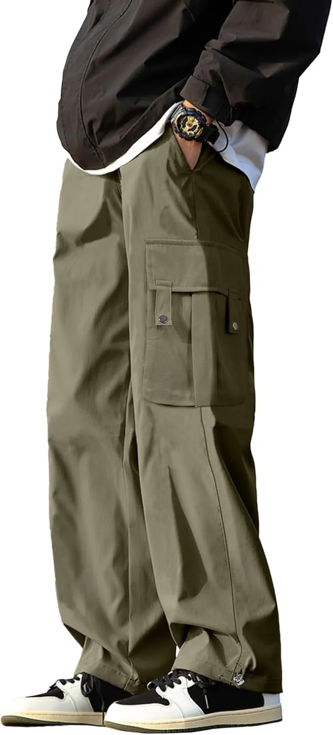 PLEPAN Men's Cargo Pants Drawstring Elastic Waist Casual Baggy Pants Streetwear Trousers Sweatpants for Men
