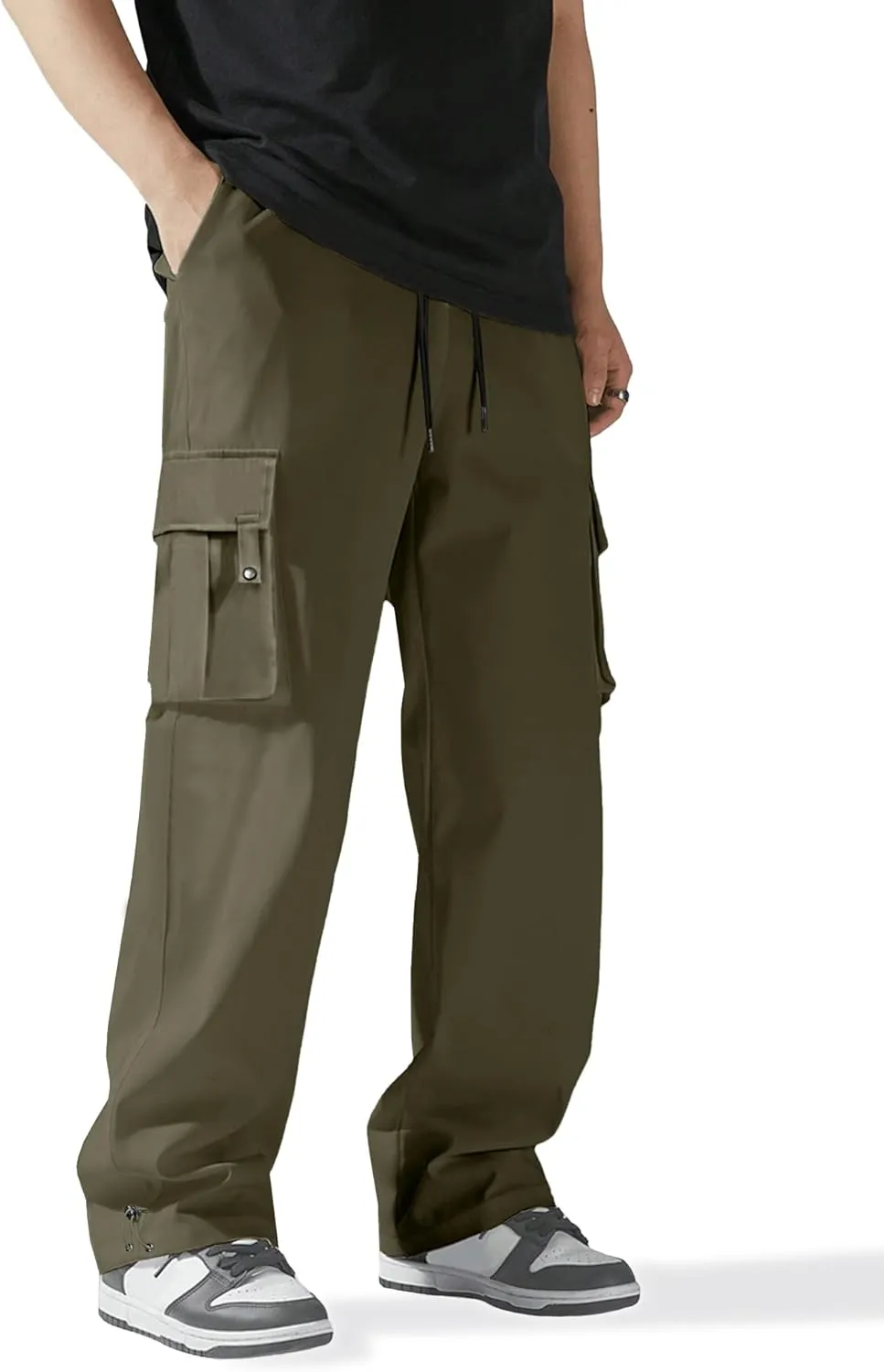 PLEPAN Men's Cargo Pants Drawstring Elastic Waist Casual Baggy Pants Streetwear Trousers Sweatpants for Men