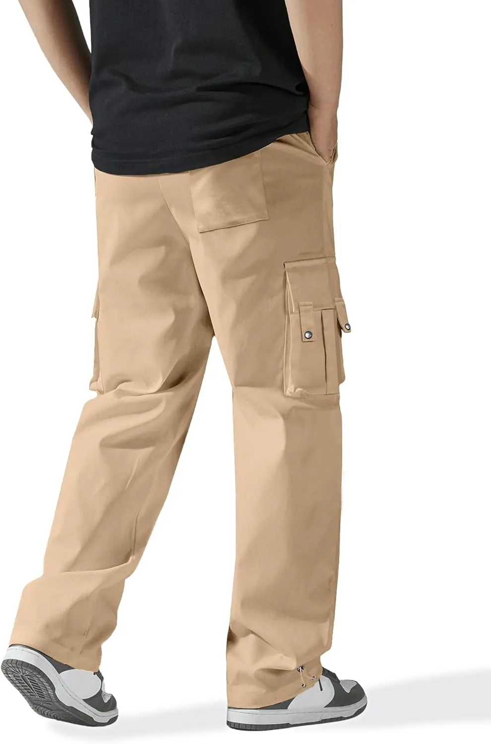 PLEPAN Men's Cargo Pants Drawstring Elastic Waist Casual Baggy Pants Streetwear Trousers Sweatpants for Men