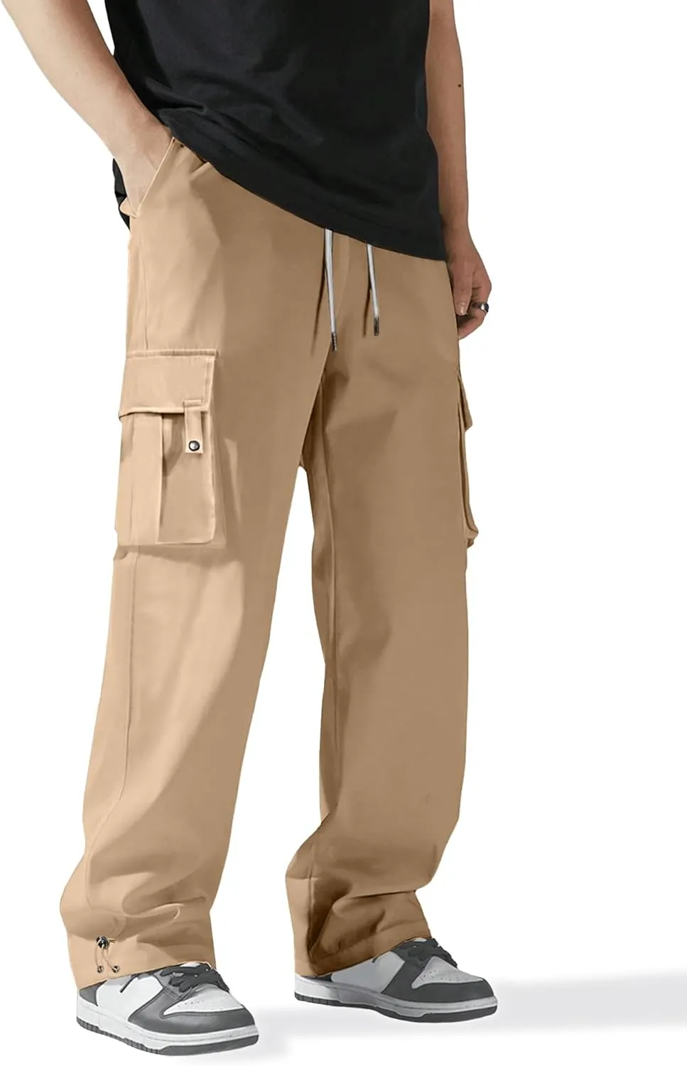 PLEPAN Men's Cargo Pants Drawstring Elastic Waist Casual Baggy Pants Streetwear Trousers Sweatpants for Men