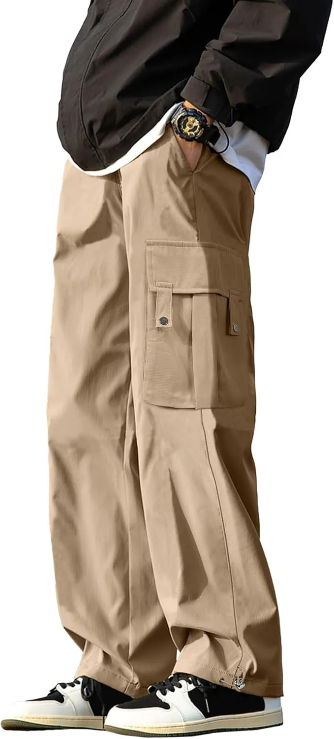 PLEPAN Men's Cargo Pants Drawstring Elastic Waist Casual Baggy Pants Streetwear Trousers Sweatpants for Men