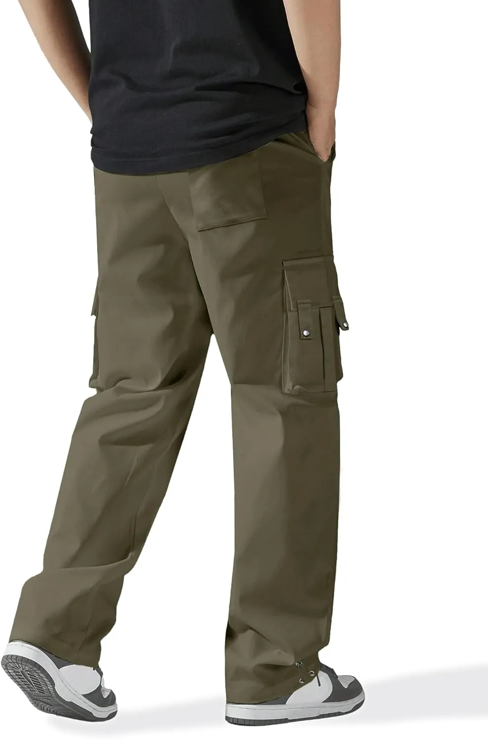 PLEPAN Men's Cargo Pants Drawstring Elastic Waist Casual Baggy Pants Streetwear Trousers Sweatpants for Men