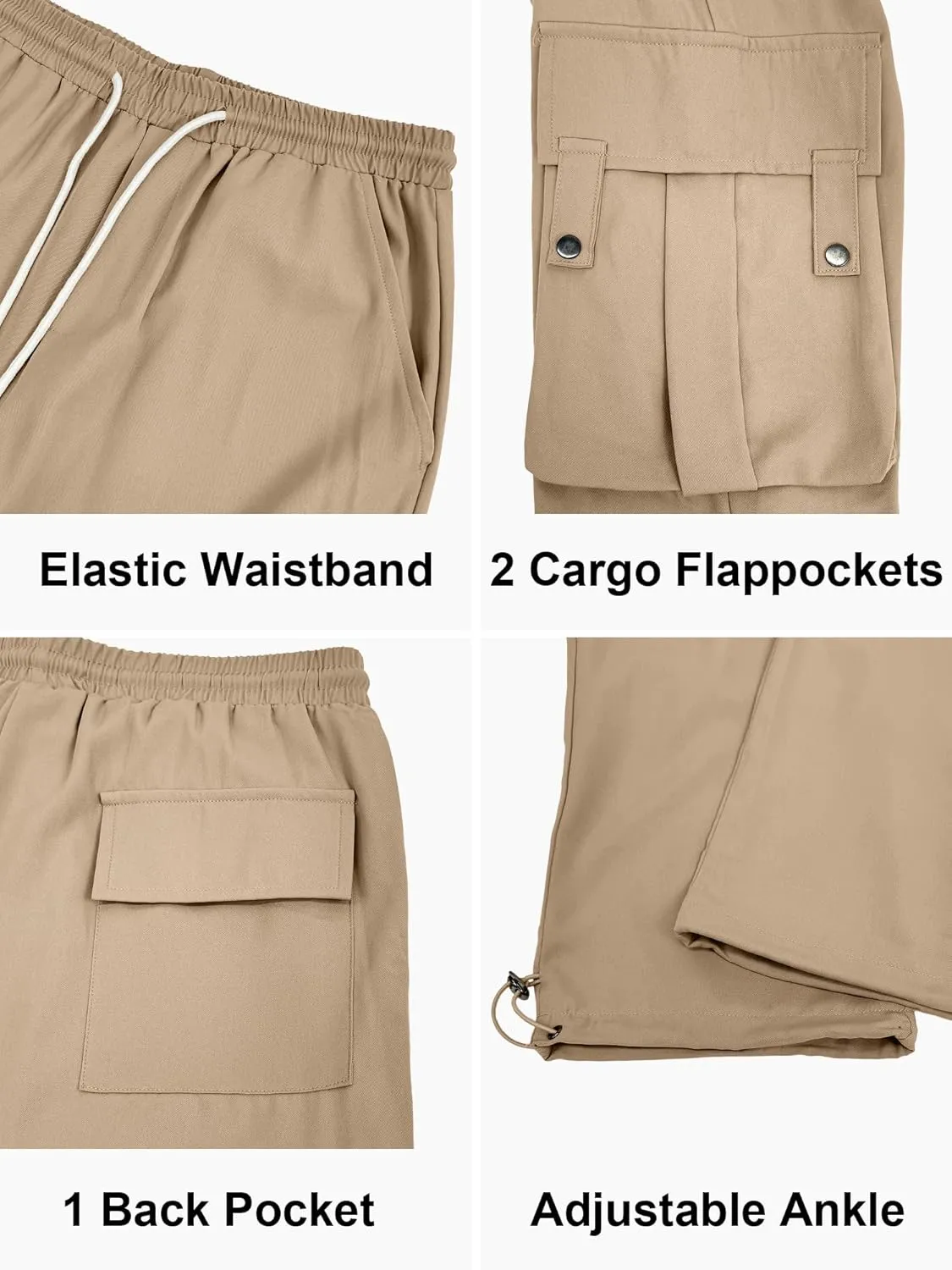 PLEPAN Men's Cargo Pants Drawstring Elastic Waist Casual Baggy Pants Streetwear Trousers Sweatpants for Men