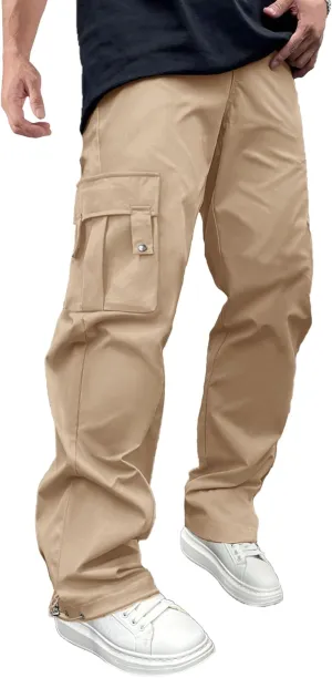 PLEPAN Men's Cargo Pants Drawstring Elastic Waist Casual Baggy Pants Streetwear Trousers Sweatpants for Men