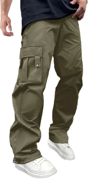 PLEPAN Men's Cargo Pants Drawstring Elastic Waist Casual Baggy Pants Streetwear Trousers Sweatpants for Men