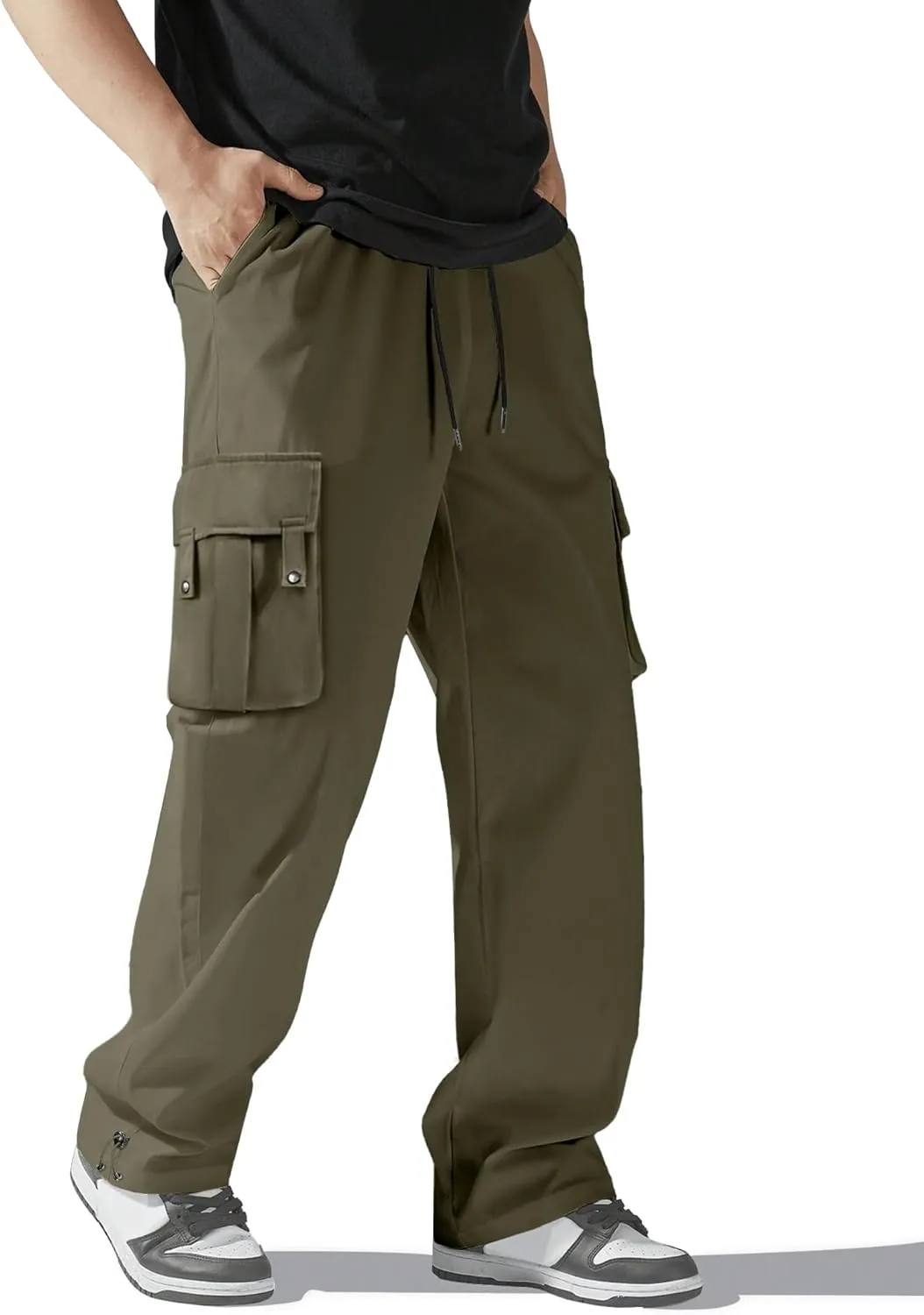 PLEPAN Men's Cargo Pants Drawstring Elastic Waist Casual Baggy Pants Streetwear Trousers Sweatpants for Men
