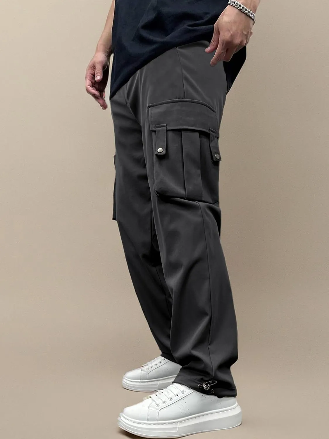 PLEPAN Men's Casual Cargo Pants Stretch Sweatpants Streetwear Trousers Hiking Drawstring Elastic Waist Workout Joggers