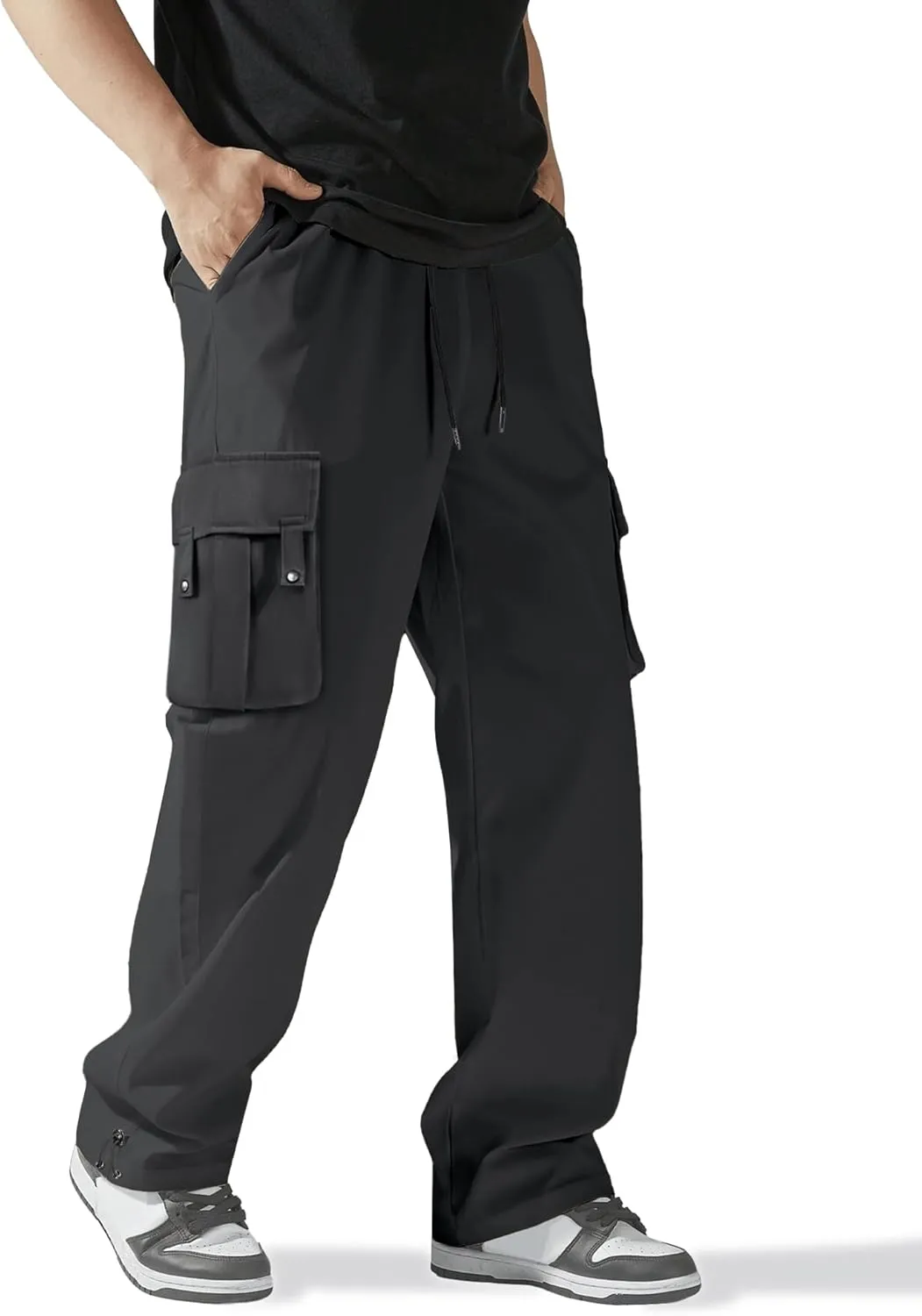 PLEPAN Men's Casual Cargo Pants Stretch Sweatpants Streetwear Trousers Hiking Drawstring Elastic Waist Workout Joggers