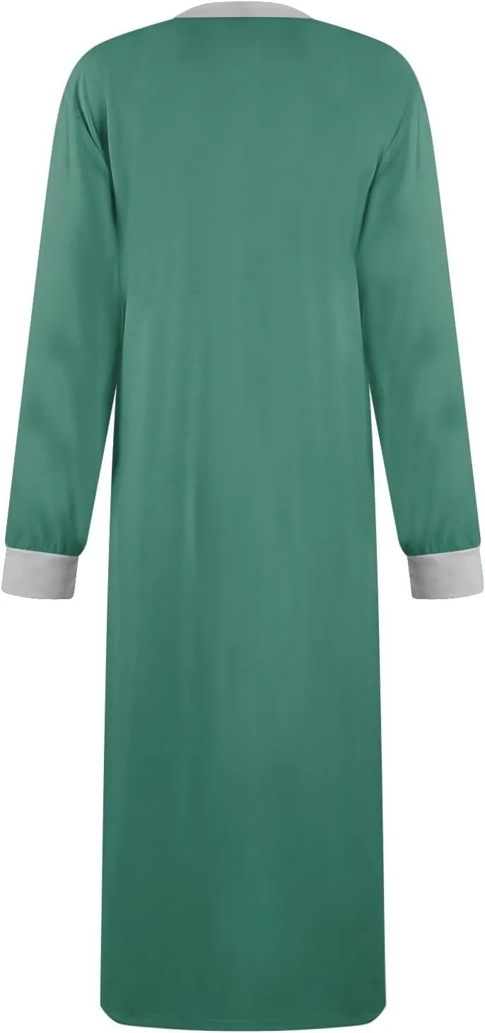 Plus Size Nightgowns for Women Soft Cotton Long Sleeve Midi Sleep Shirts Loose Fit Button Pajama Dress Sleepwear