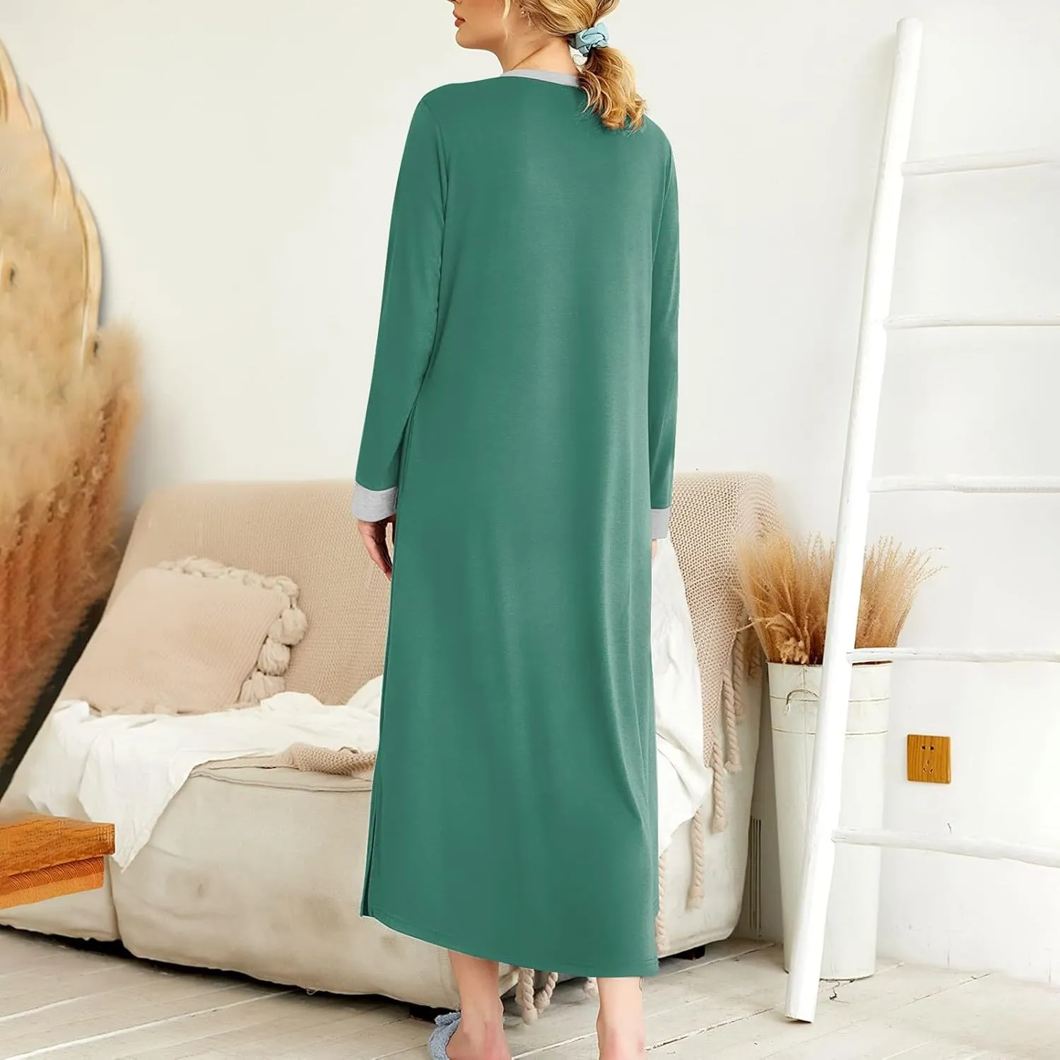 Plus Size Nightgowns for Women Soft Cotton Long Sleeve Midi Sleep Shirts Loose Fit Button Pajama Dress Sleepwear