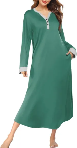 Plus Size Nightgowns for Women Soft Cotton Long Sleeve Midi Sleep Shirts Loose Fit Button Pajama Dress Sleepwear